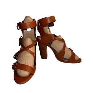 SHOEDAZZLE BLAER STRAPPY SANDALS HEELS LT BROWN FAUX LEATHER SIZE 8 M NWOB